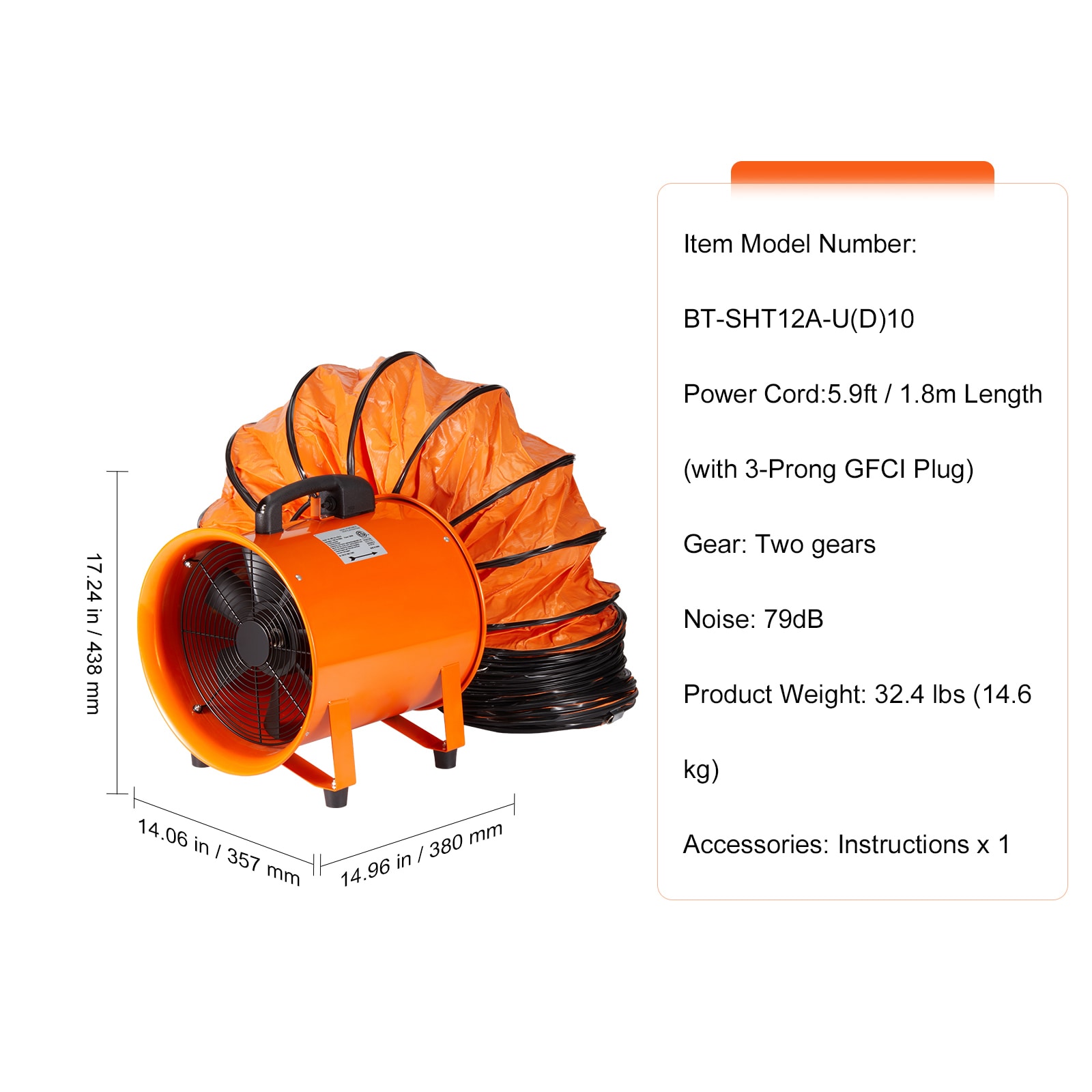 Portable Industrial Ventilator Fan With Extraction Hose 560w_voghion.com